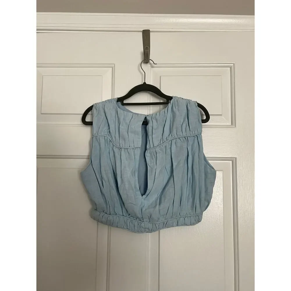 NWT Free People Girl and the Sun Sky Blue Cropped Sleeveless Top
